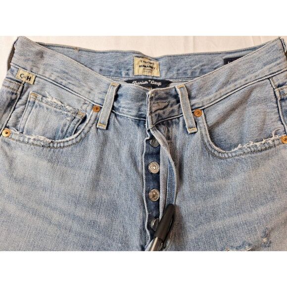 CITIZENS OF HUMANITY Liya High-Rise Classic Fit Crop Jeans Sz 24 Light Blue Torn - Picture 9 of 10